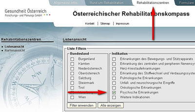 Österreichischer Rehabilitationskompass, Einrichtungen Überblick